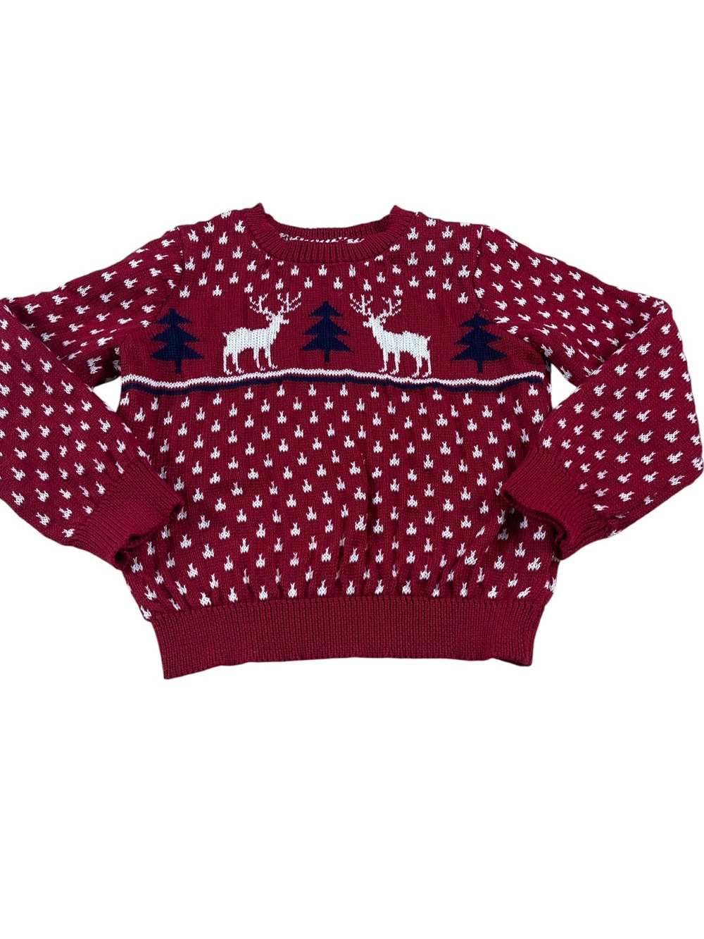 Stitch & Stone Boy Size 5 Christmas Pull Over Sweater Reindeer Red White